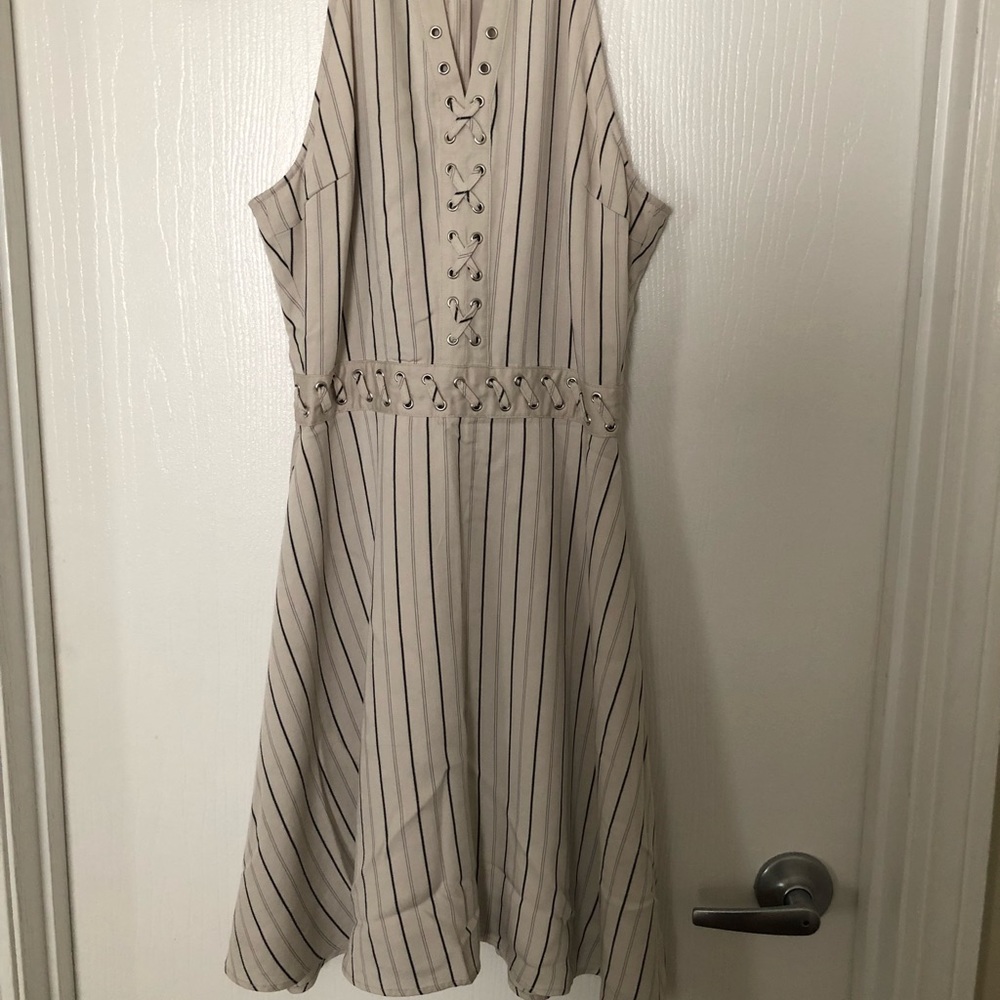 Striped Sleeveless High Neckline Summer Dress